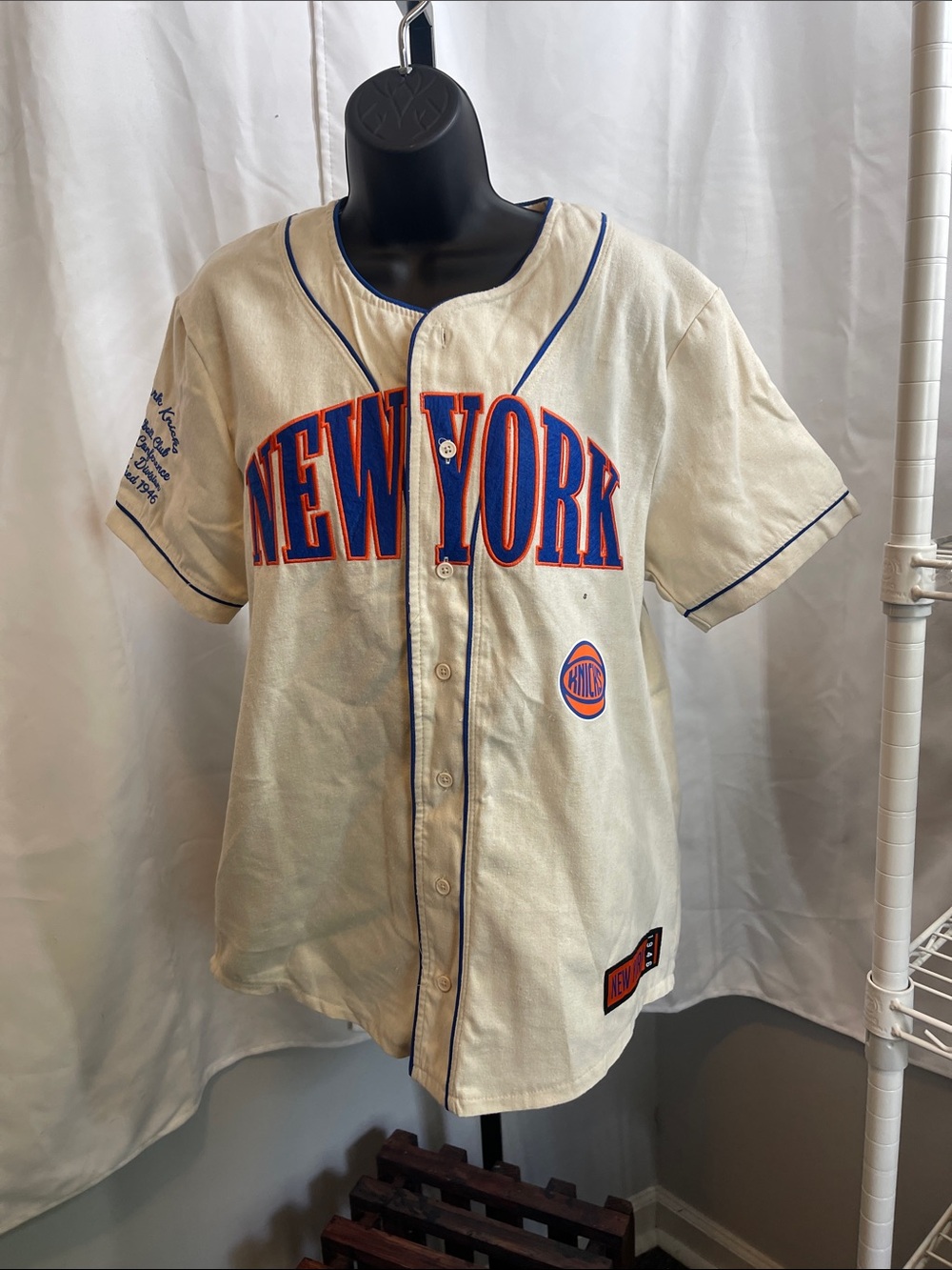New York Cream Baseball Jersey with Blue & Orange Trim